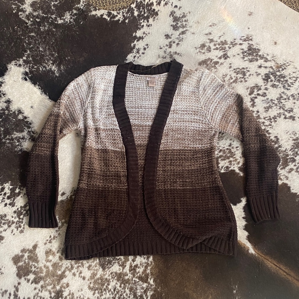 fresh Ombre Open-Front Cardigan Sweater - Brown & Cream